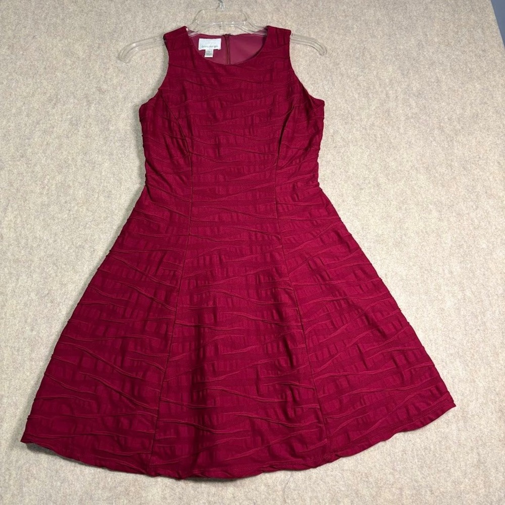 Donna Morgan Dress Womens 2 Burgundy Red Polyester Fit Flare Textured Party Chic